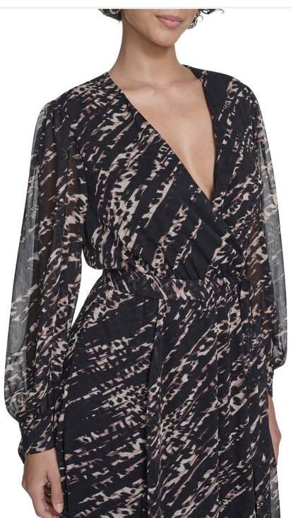 Women's Calvin Klein Long Sleeve Chiffon Shirtdress - Picture 3 of 3